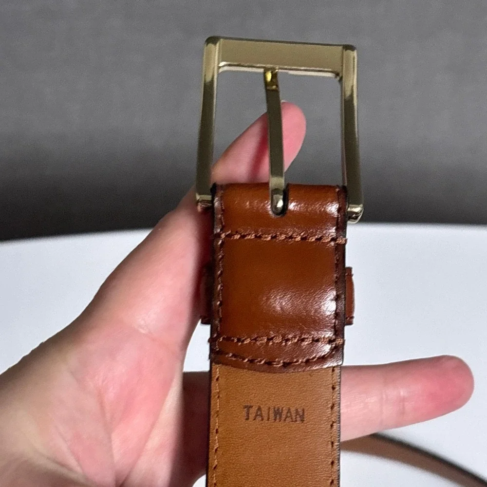 Jos A Bank Belt 38 Brown Leather Gold Buckle Classic Dress Business Casual